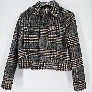 Free People Slouchy Eisenhower Jacket Black Combo Size S